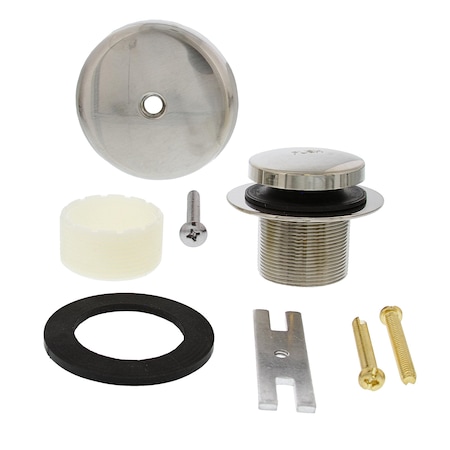 Jones Stephens Brushed Nickel One-Hole Toe Touch Tub Drain Trim Kit, Includes Two-Hole Conversion Bar B51031